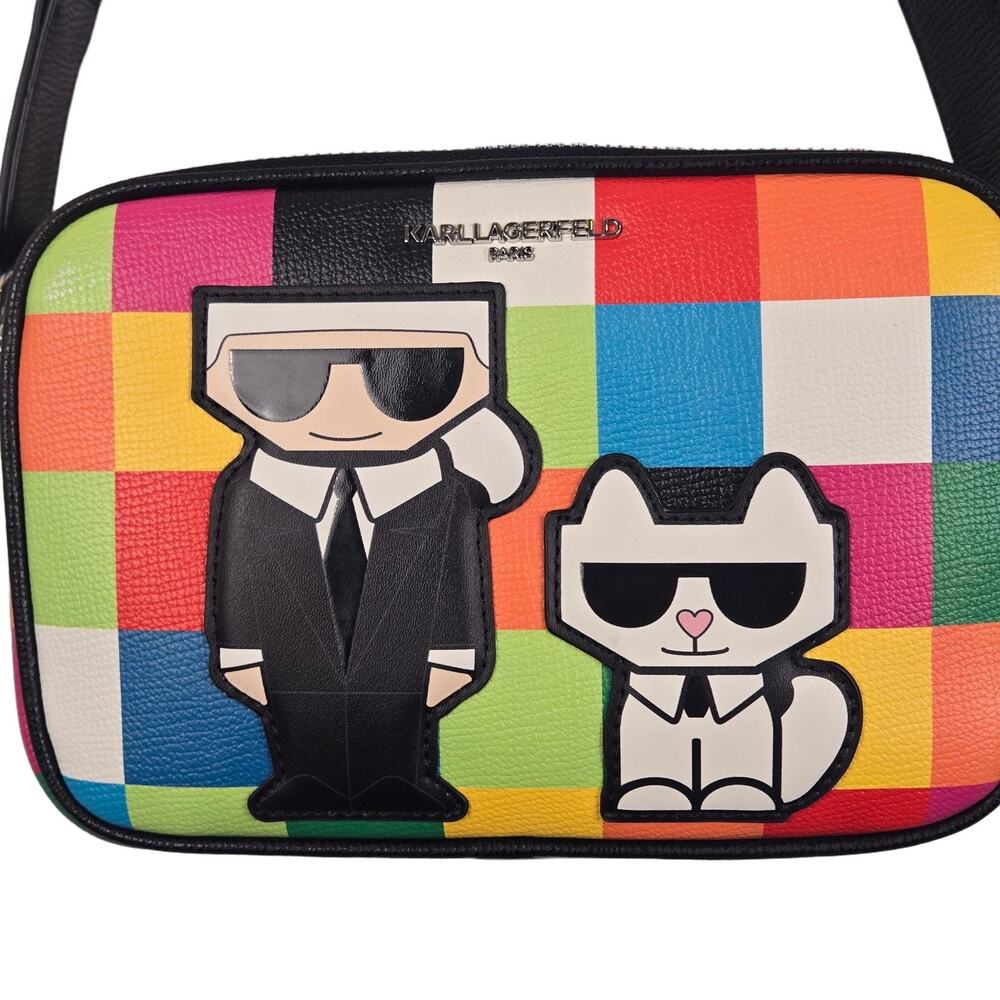Karl Lagerfeld Paris Multi Combo Crossbody Checkered Faux Leather NEW DOPAMINE